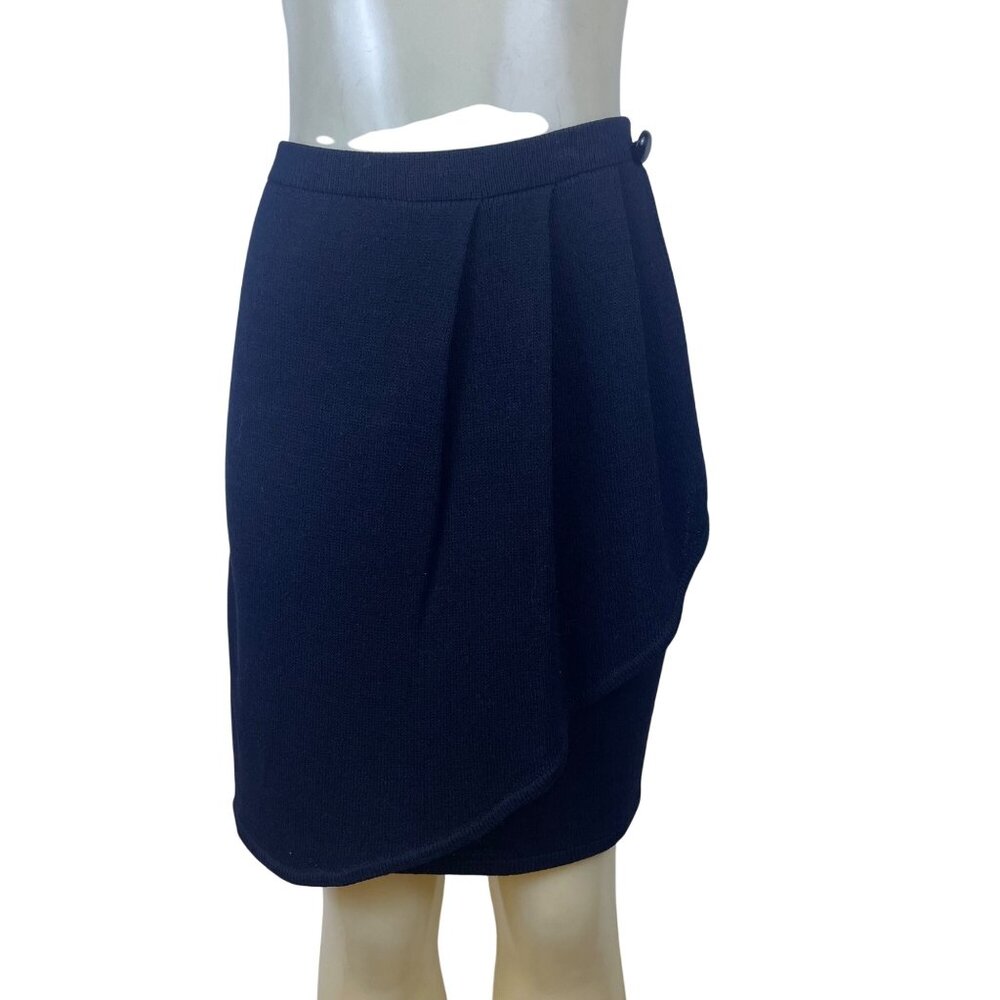 St. John Womens Black Knit Button Detail Wrap Style Skirt Size 6 USA